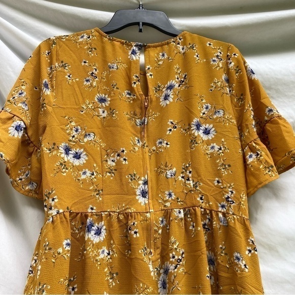 Speechless Mustard Floral Short Sleeve Dress, Size XL - Picture 6 of 8